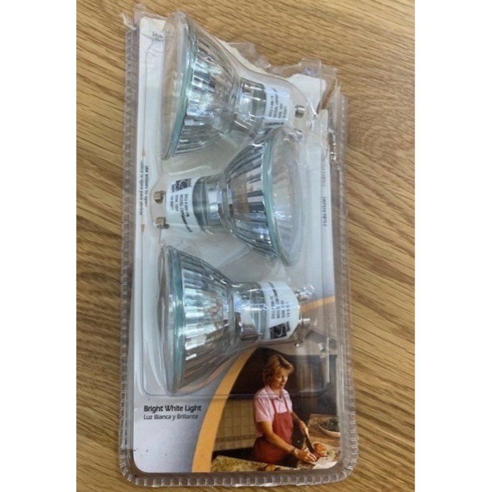 Commercial Electric Halogen Bulbs 3pk MR16 GU10 50W 120V White NOS 2004
